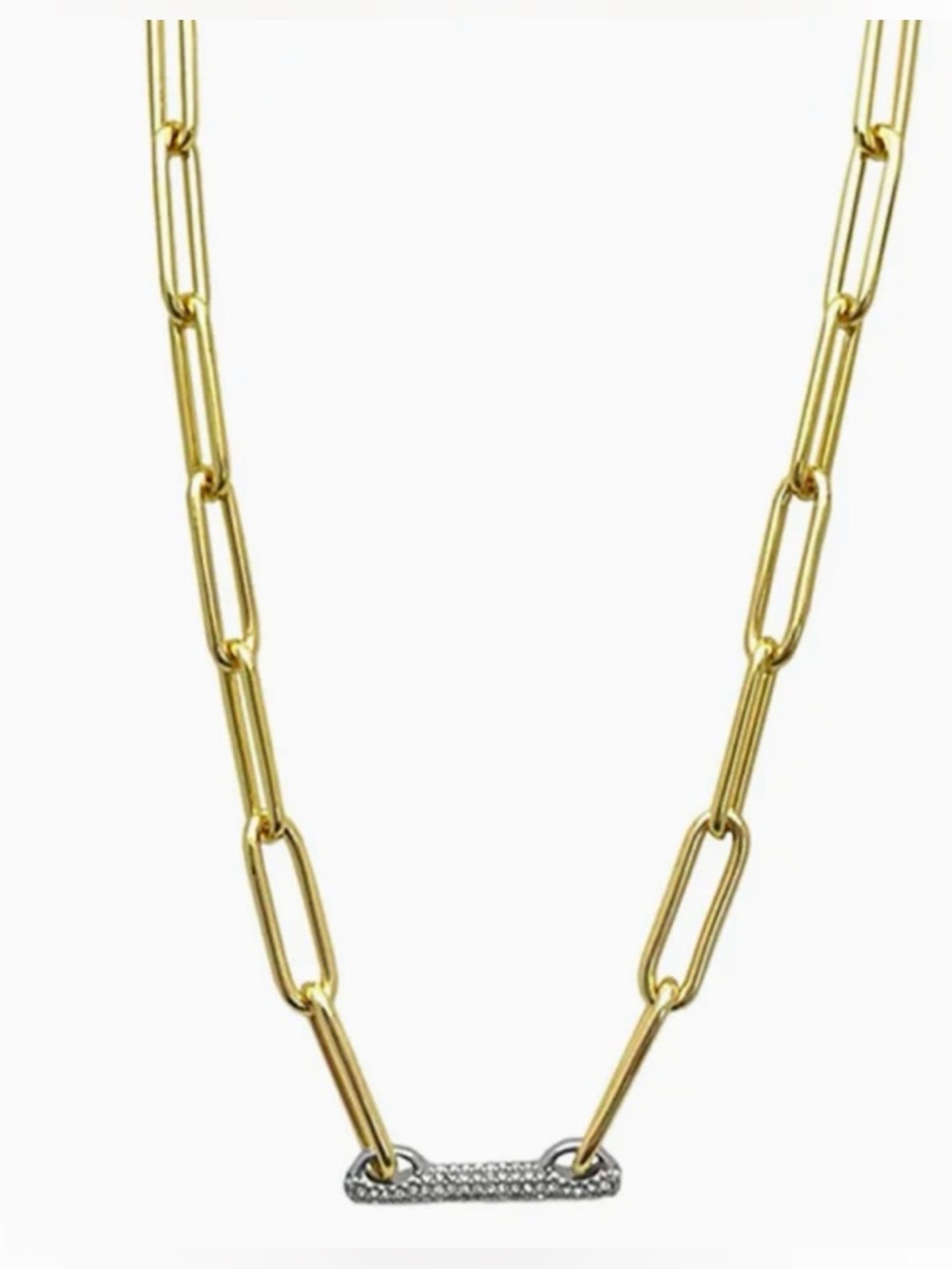 Goldtone Pave Bar Chain Necklace; NWOT